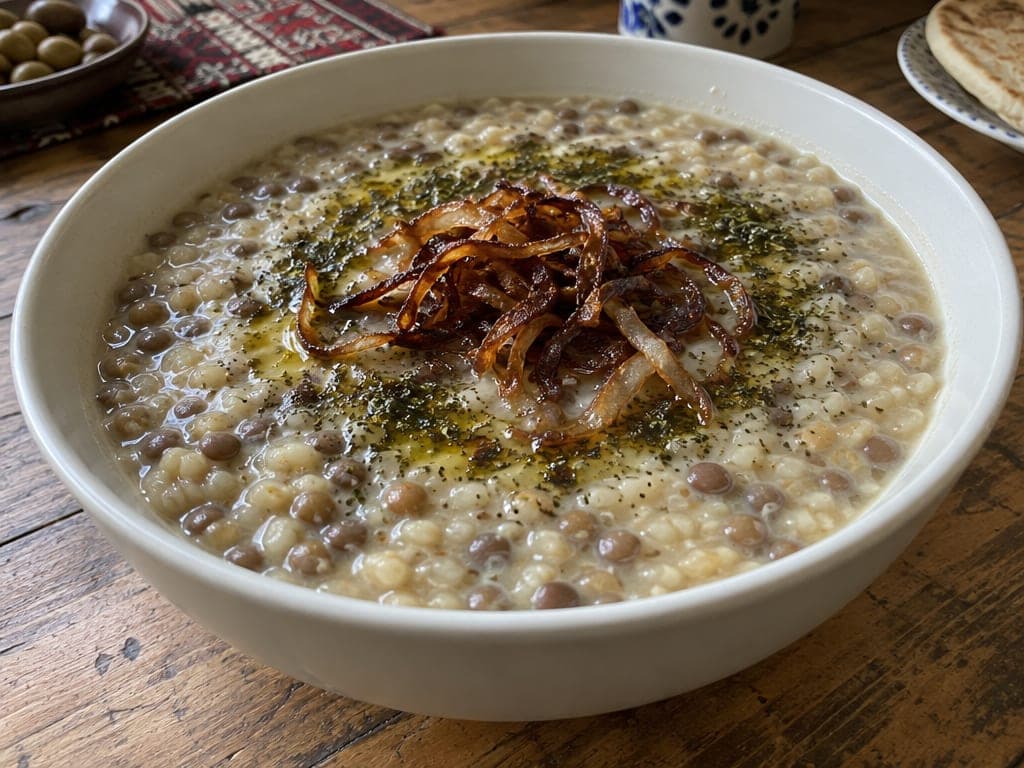 Jordanian Rashoof (Lentil, Bulgur and Jameed Soup)