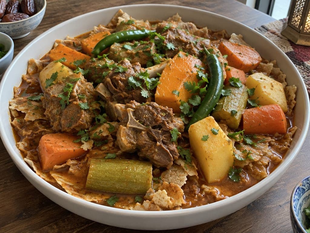 Emirati Thareed (Lamb and Vegetable Stew over Regag Bread)