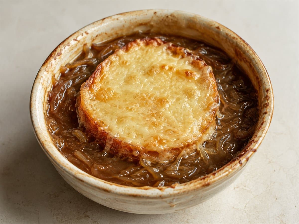 شوربة البصل الفرنسية بالجبن الغرويير الذائب