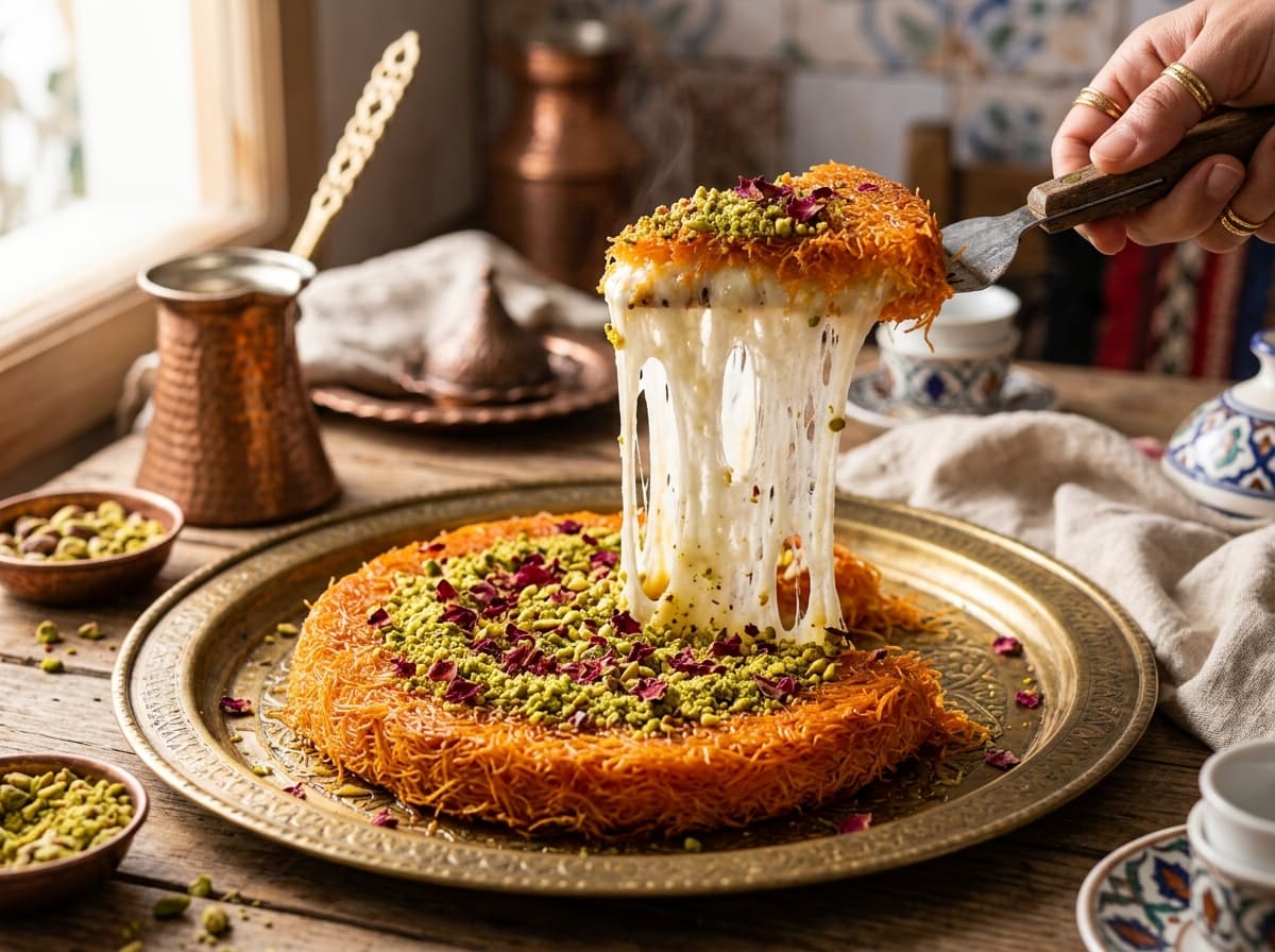 كنافة نابلسية بالجبن العكاوي والفستق والقطر