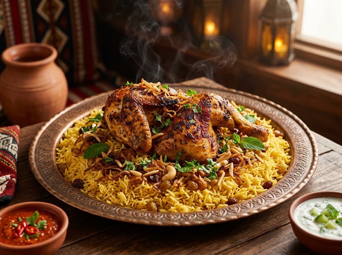 مندي دجاج يمني مدخن بالزعفران