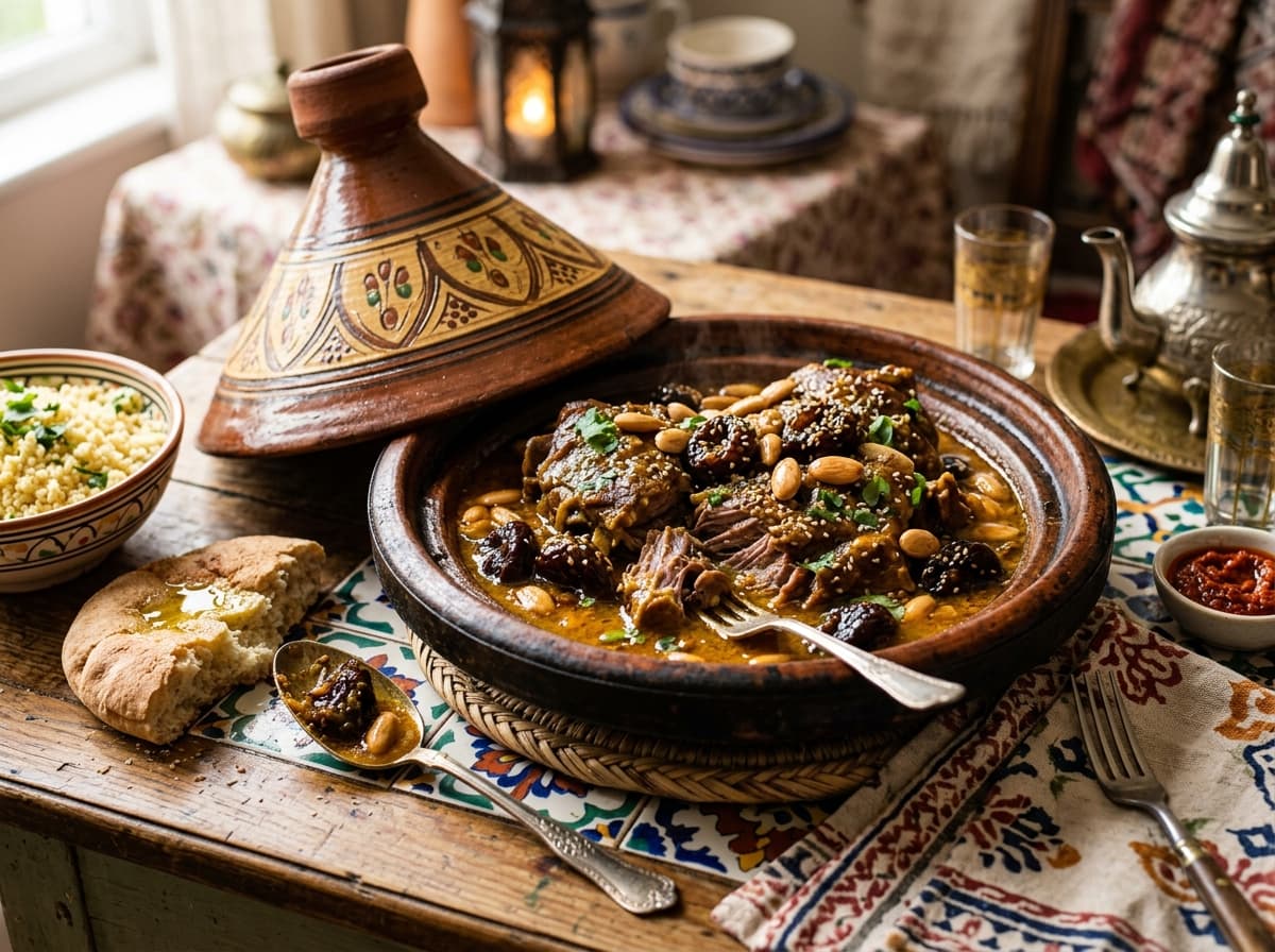 طاجين لحم مغربي بالبرقوق واللوز المقلي